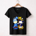 Charlie Brown Detroit Lions vs Snoopy Michigan Wolverines city skyline 7 Womens V Neck.jpg