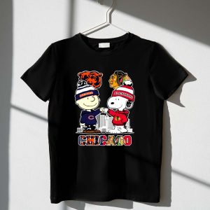 Charlie Brown Fist Bump Snoopy Chicago Bears And Chicago Blackhawks 1 T Shirt