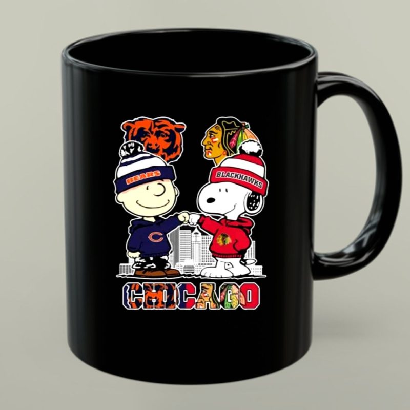 Charlie Brown Fist Bump Snoopy Chicago Bears And Chicago Blackhawks 1 Mug.jpg