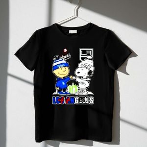 Charlie Brown Fist Bump Snoopy Los Angeles City Sports Dodgers X Kings Skyline Shirt