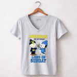 Charlie Brown Michigan Wolverines on Saturday and Snoopy Detroit Lions on Sunday 7 Womens V Neck.jpg