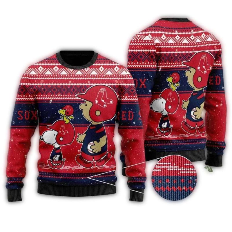 Charlie Brown Snoopy Boston Red Sox Ugly Christmas Sweater 1.Jpg