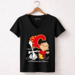 Charlie Brown Snoopy Calgary Flames Dance 7 Womens V Neck.jpg
