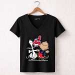 Charlie Brown Snoopy Cleveland Indians Dance 7 Womens V Neck.jpg