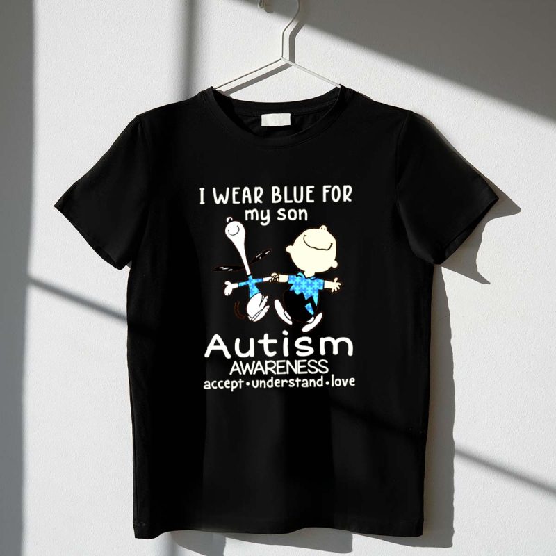 Charlie Brown Snoopy I Wear Blue For My Son Autism Awareness Accept Understand 1 T Shirt