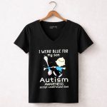Charlie Brown Snoopy I Wear Blue For My Son Autism Awareness Accept Understand 5 Womens V Neck1
