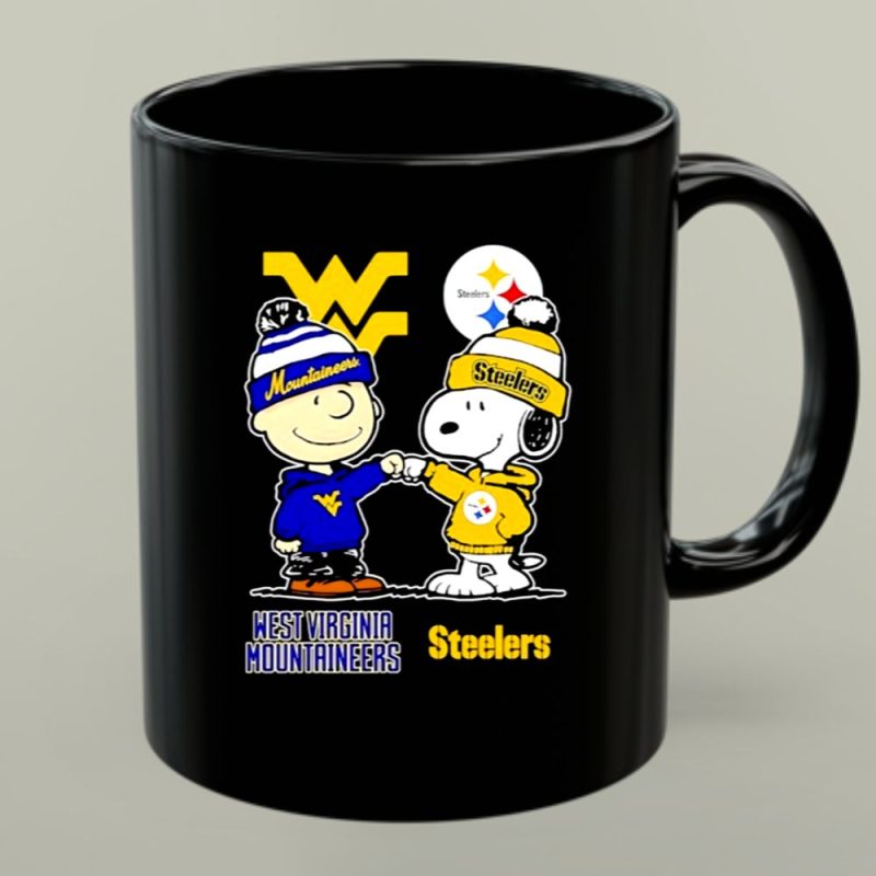 Charlie Brown West Virgina Mountaineers And Snoopy Pittsburgh Steelers 1 Mug.jpg