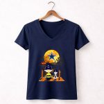 Charlie Brown and Snoopy Dallas Cowboys Halloween Moon Scene 5 Womens V Neck