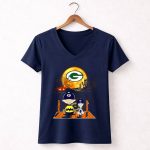 Charlie Brown and Snoopy Halloween Scene with Green Bay Packers 5 Womens V Neck