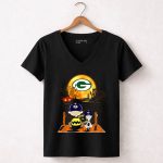 Charlie Brown and Snoopy Halloween Scene with Green Bay Packers 7 Womens V Neck