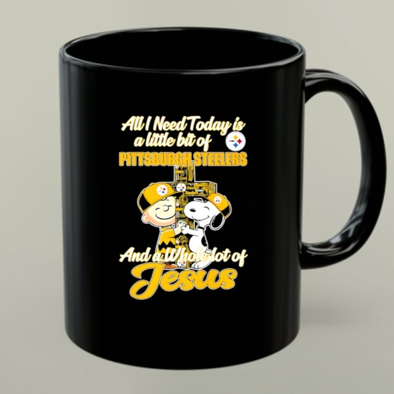 Charlie Brown And Snoopy Hug Cross All I Need Today Is A Little Bit Of Steelers And Jesus 1 Mug.jpg