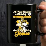 Charlie Brown and Snoopy hug cross all I need today is a little bit of Steelers and Jesus 3 mug.jpg