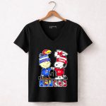 Charlie Brown and Snoopy x Kansas Jayhawks and Kansas City Chiefs 7 Womens V Neck