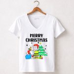 Charlie Snoopy Woodstock Merry Christmas Tree Santa Hats 5 Womens V Neck 1.jpg