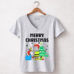 Charlie Snoopy Woodstock Merry Christmas Tree Santa Hats 7 Womens V Neck 1.jpg