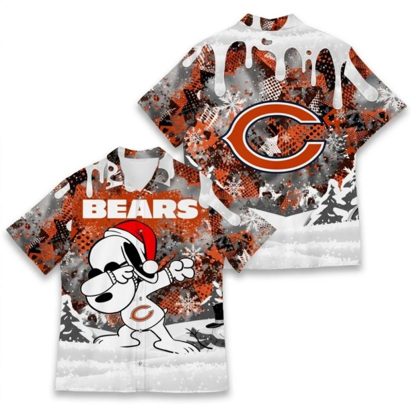 Chicago Bears Snoopy Dabbing Christmas Dripping Matching Pattern Hawaiian Shirt 1.Jpg