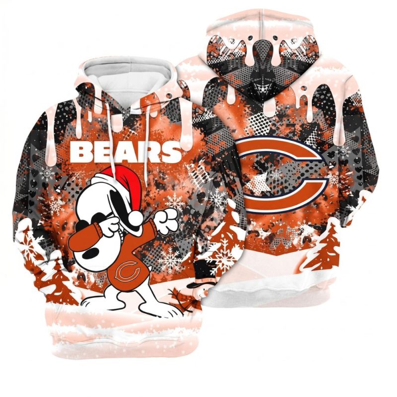 Chicago Bears Snoopy Dabbing Santa Christmas All Over Print Hoodie 1.Jpg