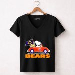 Chicago Bears Snoopy and Woodstock Driving Car with Flag 7 Womens V Neck
