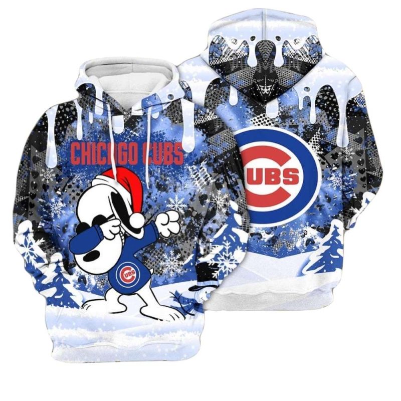 Chicago Cubs Snoopy Dabbing Christmas All Over Print Hoodie 1.Jpg