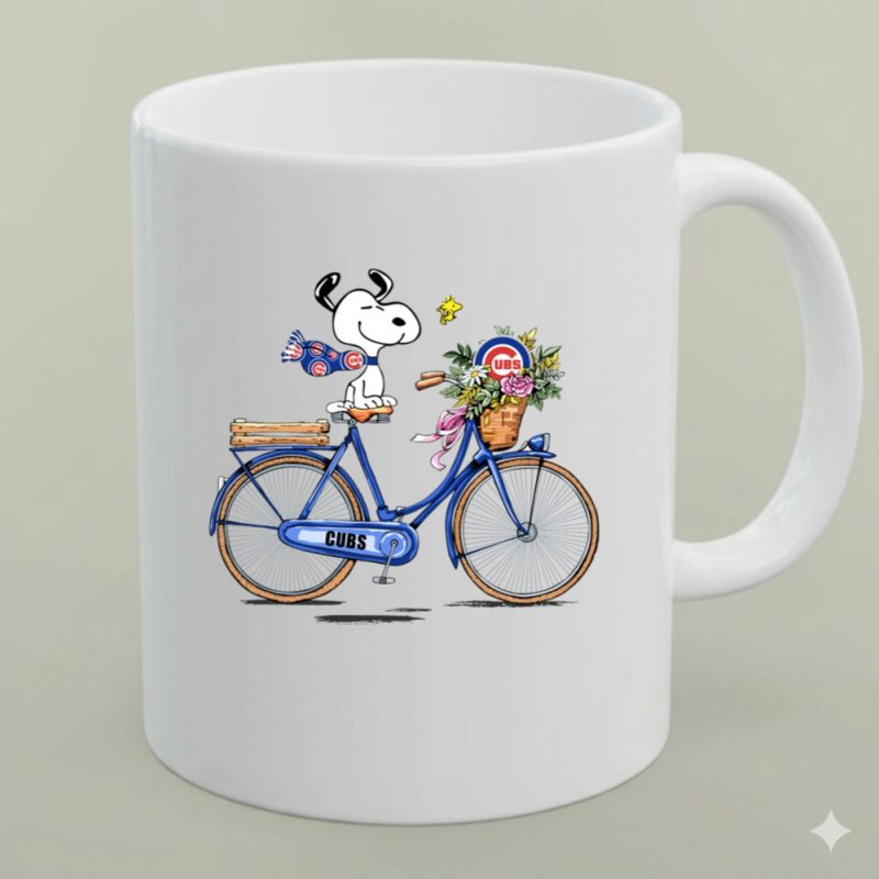 Chicago Cubs Snoopy On Bicycle With Flowers And Woodstock 1 Mug.jpg