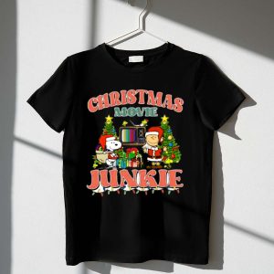 Christmas Movie Junkie Snoopy and Charlie Brown Festive TV Scene 1 T Shirt 1.jpg