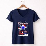 Christmas Snoopy and Charlie Brown Paint Dallas Cowboys 5 Womens V Neck