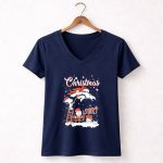 Christmas Snoopy and Charlie Brown Paint Logo Denver Broncos 5 Womens V Neck