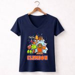 Clemson Tigers Grinch and Snoopy Nuts Welcome Christmas 5 Womens V Neck.jpg