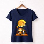 Clemson Tigers Halloween Full Moon Pumpkin Charlie and Snoopy Silhouette Scene 5 Womens V Neck.jpg