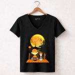 Clemson Tigers Halloween Full Moon Pumpkin Charlie and Snoopy Silhouette Scene 7 Womens V Neck.jpg