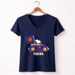 Clemson Tigers Snoopy Driving With Woodstock In Purple Car 5 Womens V Neck.jpg