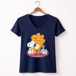 Clemson Tigers Snoopy Paw Print Helmet 5 Womens V Neck.jpg