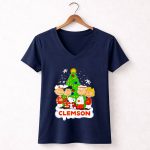 Clemson Tigers Snoopy and the Peanuts Christmas 5 Womens V Neck.jpg