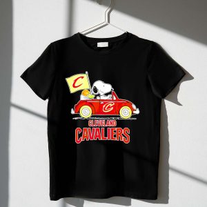 Cleveland Cavaliers Snoopy Driving Car with Basketball and Flag 1 T Shirt
