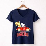 Cleveland Cavaliers Snoopy Driving Car with Basketball and Flag 5 Womens V Neck