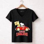 Cleveland Cavaliers Snoopy Driving Car with Basketball and Flag 6 Womens V Neck