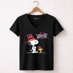 Cleveland Cavaliers Snoopy and Woodstock in Cavaliers Hats 6 Womens V Neck