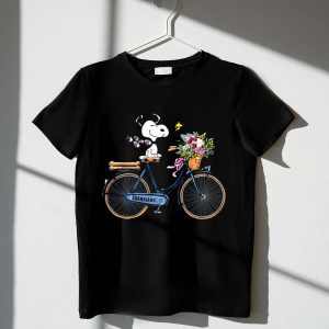Cleveland Guardians Snoopy Riding Bicycle with Flowers and Baseball Bow Tie 1 T Shirt.jpg