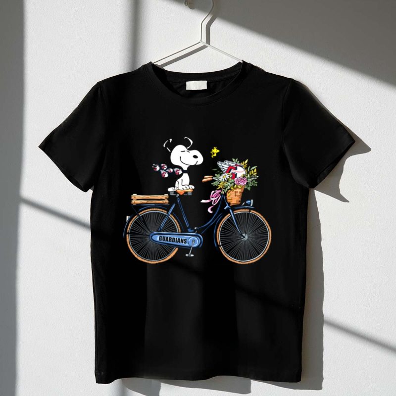 Cleveland Guardians Snoopy Riding Bicycle With Flowers And Baseball Bow Tie 1 T Shirt.jpg