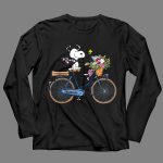 Cleveland Guardians Snoopy Riding Bicycle with Flowers and Baseball Bow Tie 4 Long Sleeves.jpg
