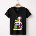 Colorado Avalanche Christmas Snoopy and Woodstock with Gifts and Tree 7 Womens V Neck.jpg