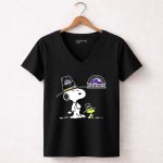 Colorado Rockies Snoopy Woodstock Pilgrim Hat 7 Womens V Neck.jpg