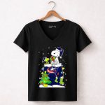 Columbus Blue Jackets Christmas Snoopy and Woodstock Fans Hockey 7 Womens V Neck.jpg