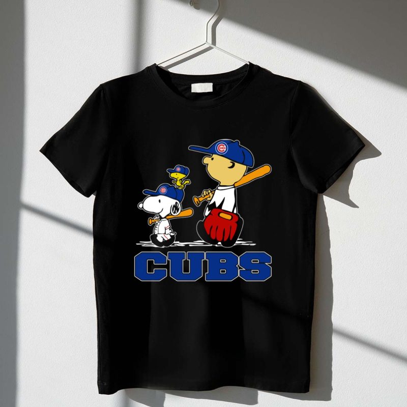 Cubs Snoopy Woodstock Baseball Fans With Cubs Caps 1 T Shirt