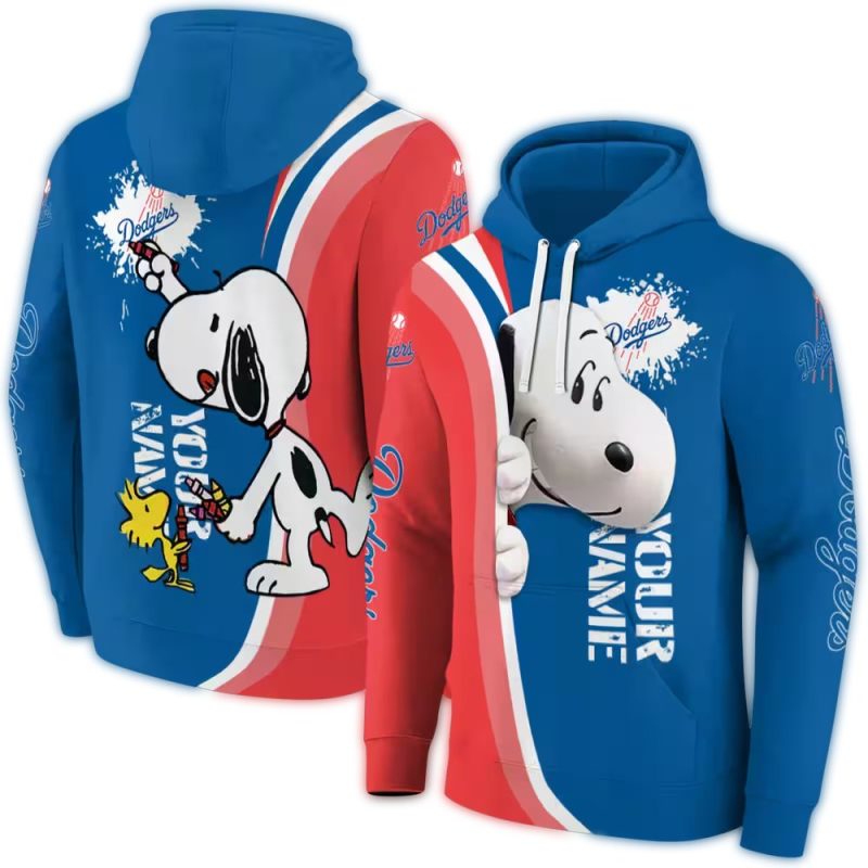 Custom Name Los Angeles Dodgers Peeking Snoopy All Over Print Hoodie 1.Jpg