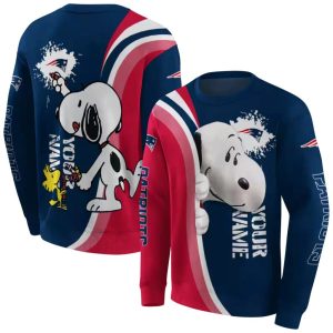 Custom Name New England Patriots Peeking Snoopy All Over Print Sweatshirt 1.jpg