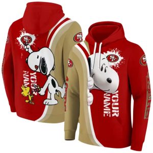 Custom Name San Francisco 49ers Peeking Snoopy Red All over Print Hoodie 1.jpg
