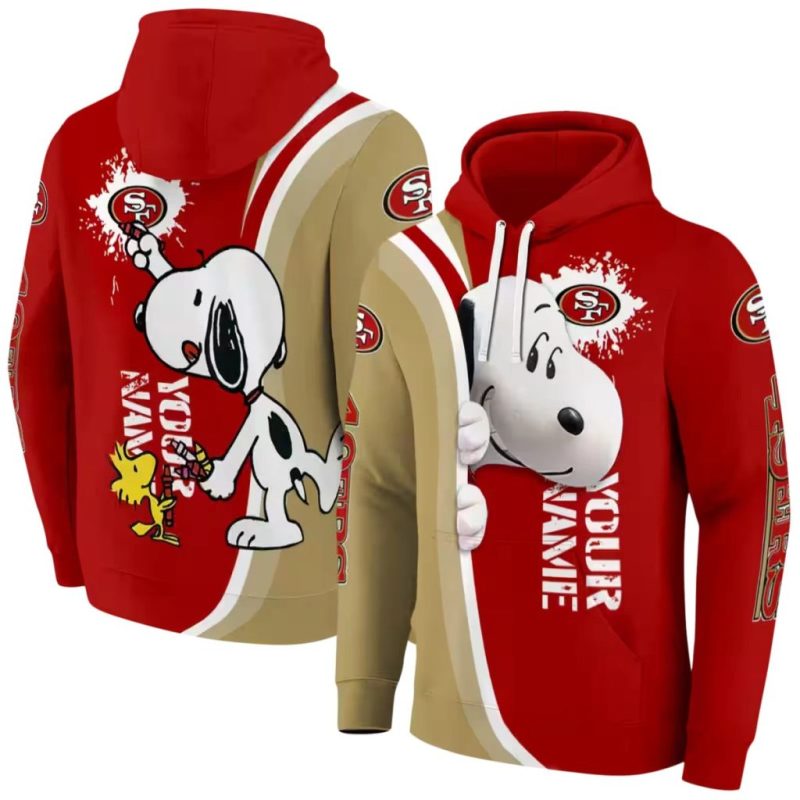 Custom Name San Francisco 49Ers Peeking Snoopy Red All Over Print Hoodie 1.Jpg