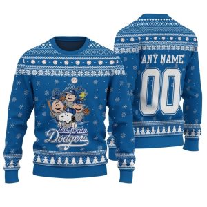 Custom Name and Number Peanuts Snoopy Los Angeles Dodgers Holiday Ugly Sweater 1.jpg
