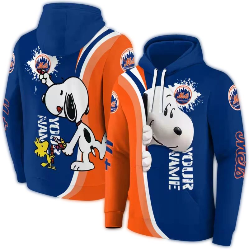 Custom New York Mets Snoopy And Woodstock All Over Print Hoodie 1.Jpg